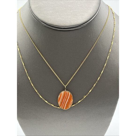 2 Vintage 12k & 14k Gold Filled Chain Agate Necklace 16" and 17.5" - Picture 3 of 8